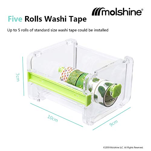 2 Pack Transparent Desktop Multi Washi Masking Sticker Storage Dispenser,Sticker Cutter,Sticker Roll Holder (Not Include Masking Sticker)（Green
