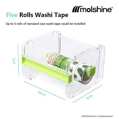 2 Pack Transparent Desktop Multi Washi Masking Sticker Storage Dispenser,Sticker Cutter,Sticker Roll Holder (Not Include Masking Sticker)（Green