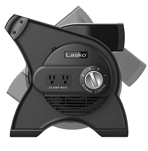 Lasko 12” Utility Fan for Job Site or Home Use, 289 CFM, Pivoting High Velocity Blower Fans, 3 Speeds, 2 Accessory Outlets 120V, Black, U12104