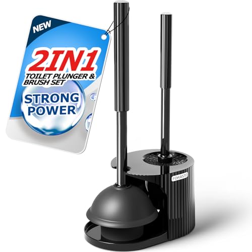 FORASTO 2 in 1 Toilet Plunger and Brush Set, Extended Handle Plunger, Toilet Bowl Brush Plunger Set, Bathroom Cleaning Tools, Toilet Brush Plunger Combo, Cleaning Brush, Bathroom Cleaning Supplies