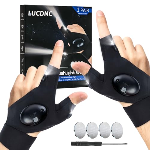 Gift for Men Stocking Stuffer for Adult LED Flashlight Glove Christmas Gift | Cool Gadgets Tools Outdoor Hands Free Flashlights for Fishing Repairing Camping Unique Men Birthday Father's Day