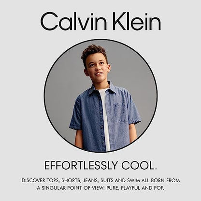 Calvin Klein Boys' Short Sleeve Graphic Crew Neck T-Shirt, Comfortable, Relaxed Fit, Washed Prince Blue, 14-16