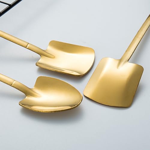 Shovel Spoon Dessert Spoons- 2pcs Ice Cream Spoon Gold Shovel Shape Spoons Mini Long Handle Coffee Afternoon Teaspoon for Home Kitchen Restaurant Party (gold)