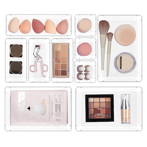Vtopmart 10 Pack Clear Drawer Organizer Bins, 4 Sizes Makeup Storage Trays
