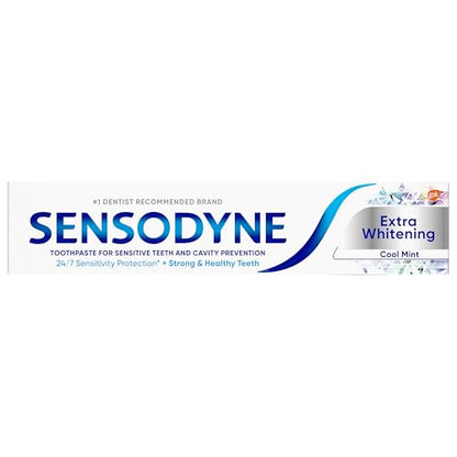 Sensodyne Extra Whitening Sensitive Teeth and Cavity Prevention Whitening Toothpaste, Amazon Exclusive, Cool Mint, Amazon Exclusive- 4 Ounces (Pack of 4)