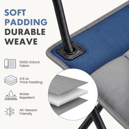 DUMOS Heated Camping Chair for Adults, Folding Chair for Outside | Padded 400 lbs Heavy Duty Support, 3 Heat Levels, 2 Heating Zones, for Outdoor Sports Lawn, Battery Not Included, Blue Grey