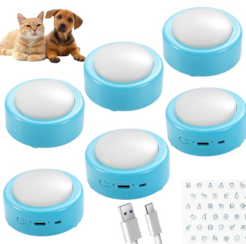 Topodome PTB6 Rechargeable Talking Buttons for Cats and Dogs, Set of 6