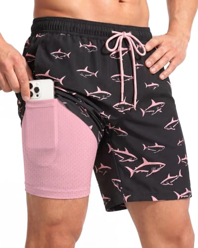 7 Inch Men Swim Trunks mid-Thigh Compression Liner Quick Dry Swimwear Cove Bikini Swimsuit Suit Water Shorts Beach Trip Summer Vacation Must Have Travel Accessories Need Gear Gift Item Gadget 2025