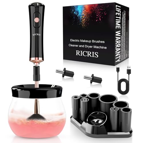 RICRIS Electric Makeup Brush Cleaner and Dryer Machine - Super Fast Clean and Dry Make Up Brushes - Automatic Cosmetic Brush Spinner Washer Tools
