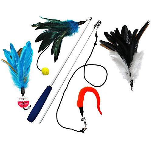 Pet Fit For Life 4 Piece Dual Rod Feather Teaser and Exerciser for Kitten and Cats - Cat Toy Interactive Cat Wand