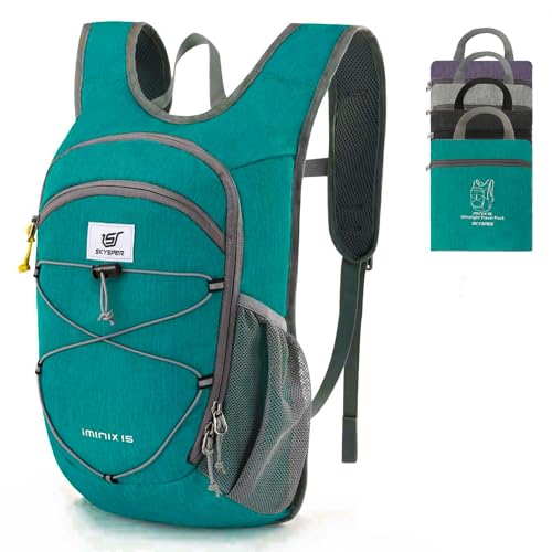 SKYSPER 15L Foldable Hiking Backpack Lightweight Packable Travel Daypack with Chest Strap Small Outdoor Folding Back Pack Collapsible Bag for Women Men (Cyan)