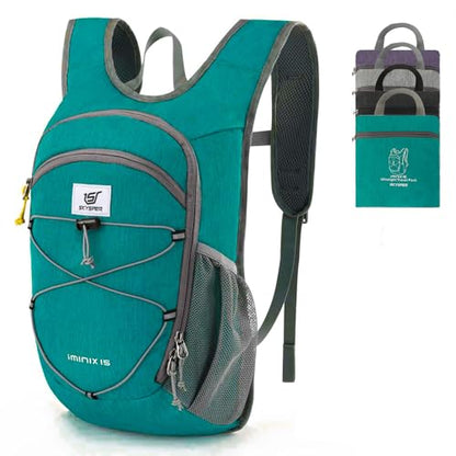 SKYSPER 15L Foldable Hiking Backpack Lightweight Packable Travel Daypack with Chest Strap Small Outdoor Folding Back Pack Collapsible Bag for Women Men (Cyan)