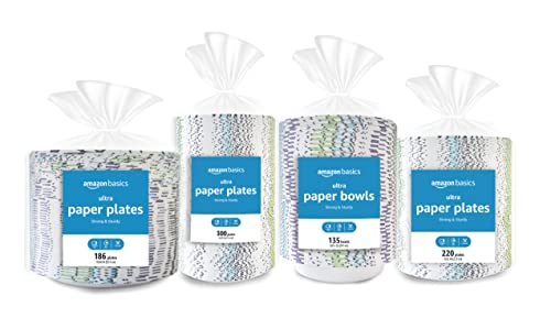 Amazon Basics Ultra Paper Plates, 10.06 Inch, Disposable, 372 Count (2 pack of 186), (Previously Encore)