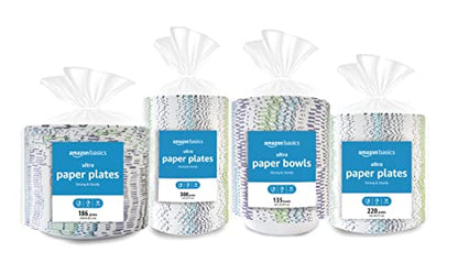 Amazon Basics Ultra Paper Plates, 10.06 Inch, Disposable, 372 Count (2 pack of 186), (Previously Encore)