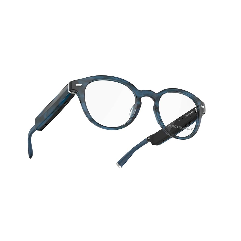 Amazon Echo Frames (newest model) + Echo Show 8 (newest model), Smart Glasses with Alexa, Round frames in Blue Tortoise with prescription ready lenses