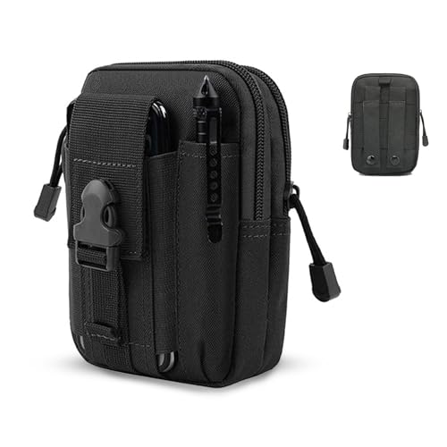 ONE WVW PIN Tactical Molle Pouch, Universal EDC Waist Bag Belt Pouches, Outdoor Belt Accessories Bags Gear Tool Gadget Pocket with Cell Phone Holster for Men Black