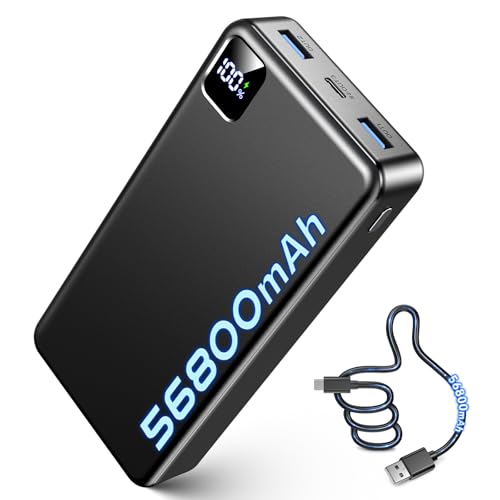 Portable Charger Power Bank, 56800mAh Battery Pack, 22.5W Fast Charging Portable Phone Charger for Camping Travel Essential Compatible with iPhone 17/16/15/14/13 Series, Samsung, Google,iPad-Black