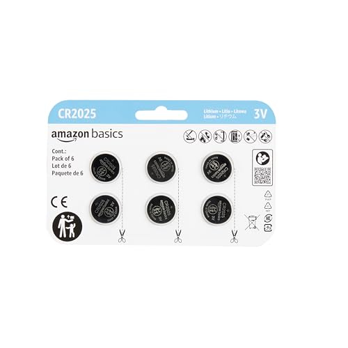 Amazon Basics 6-Pack CR2025 3V Lithium Coin Cell Batteries, Long Lasting Power, Mercury-Free, Child Safety Packaging