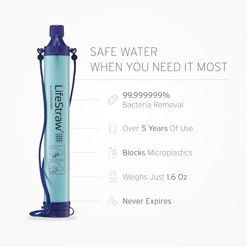 LifeStraw Personal Water Filter for Hiking, Camping, Travel, and Emergency Preparedness, 2 Pack, Blue