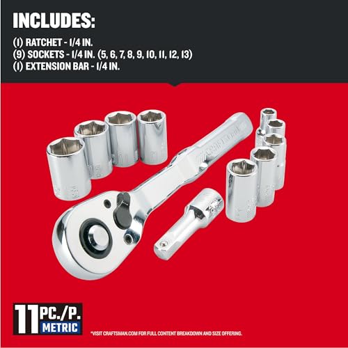 CRAFTSMAN Mechanics Tool Set, Metric, 1/4 Inch Drive, 11 Piece (CMMT34871)