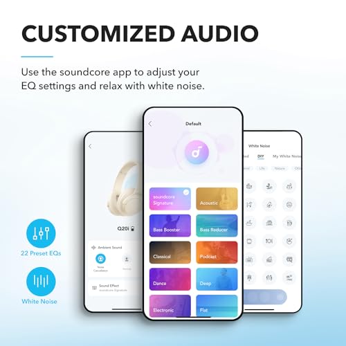 Soundcore by Anker Q20i Hybrid Active Noise Cancelling Headphones, White | Over-Ear, Bluetooth, 40H ANC Playtime, Hi-Res Audio, Big Bass, Transparency Mode, Customize via App, Travel, Home, Office