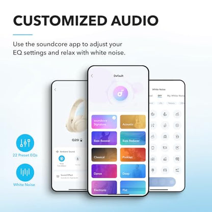 Soundcore by Anker Q20i Hybrid Active Noise Cancelling Headphones, White | Over-Ear, Bluetooth, 40H ANC Playtime, Hi-Res Audio, Big Bass, Transparency Mode, Customize via App, Travel, Home, Office