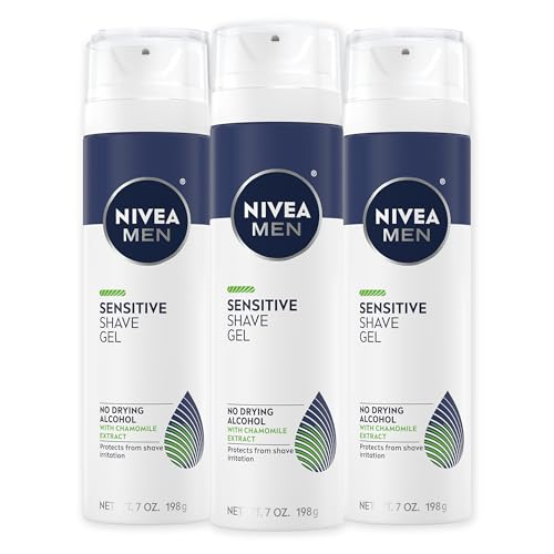 NIVEA MEN Sensitive Shave Gel with Vitamin E, Soothing Chamomile and Witch Hazel Extracts, No Drying Alcohols, 3 Pack of 7 Oz Cans