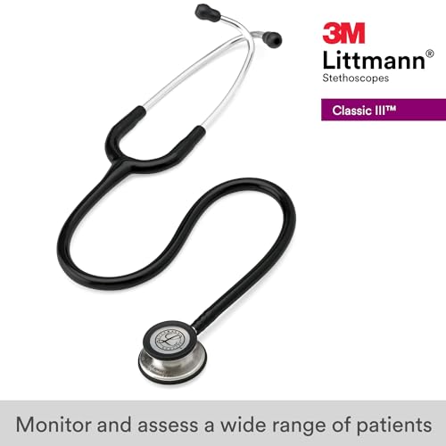 3M Littmann Classic III Monitoring Stethoscope, 5620, More Than 2X as Loud, Weighs Less, Stainless Steel Chestpiece, 27" Black Tube