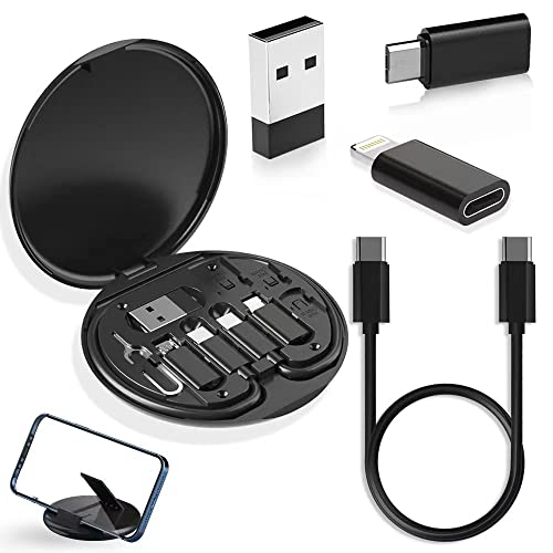 YANZIE USB Adapter Kit, USB C Travel Organizer Case with Phone Stand, Black