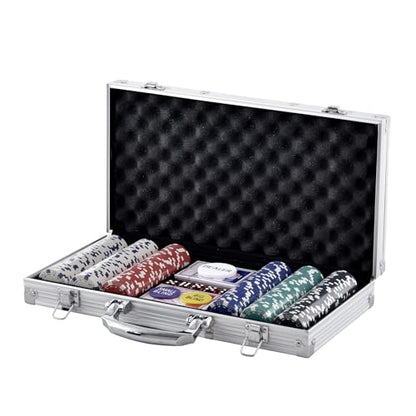 VEVOR Poker Set, 300-Piece Complete Poker Playing Game Set for Texas Hold'em, Blackjack, Gambling, Poker Chip Set with Aluminum Carrying Case, 11.5 Gram Casino Chips, Cards, Buttons and Dices