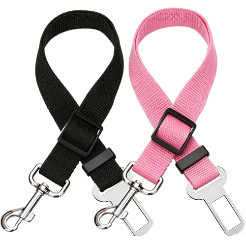 Elisel Elisel 2 Packs Adjustable Length Pet Dog Cat car seat Belt Pet seat Belt Pet Accessories for Dogs Cats and Pets (Black Pink)
