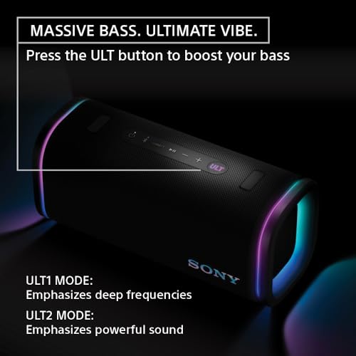 Sony ULT Field 5 Wireless Portable Bluetooth Speaker, IP67 Waterproof, Dustproof, and Rustproof with Enhanced Bass, 25 Hour Battery, 360° Party Light, and Shoulder Strap (SRSULT50W), Off White