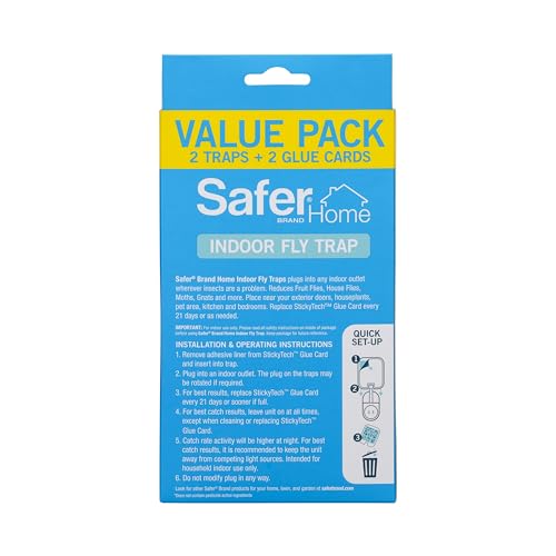 Safer Home Indoor Plug-in Fly Trap - SH502-2SR - Effective Fruit Fly Traps for Indoors, Gnat Traps for House Indoor, 400 Sq Ft Protection - Style: 2 Devices + 2 Glue Cards