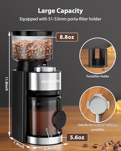 Aromaster Burr Coffee Grinder, 25 Settings, 2-12 Cups, Anti-Static, Black