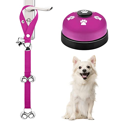 JIMEJV 2 Pack Dog Doorbells, Pet Training Bells for Go Outside Potty Training and Communication Device Large Loud Dog Bell Cat Puppy Interactive Toys Adjustable Strap Door Bell (Purple)