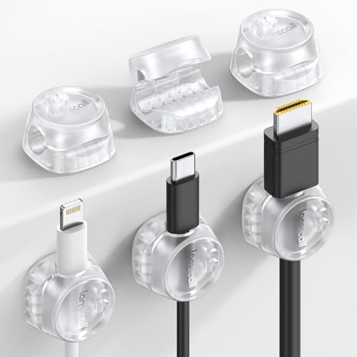 Lamicall 6 Pack Cord Organizer, Office Desk Accessories, Clear Cable Clips