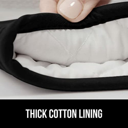 GORILLA GRIP Heat Resistant Durable Silicone Oven Mitts, BPA-Free Protective Grilling Potholders, Soft Cotton Lining, Flexible Waterproof Cooking Mitt Set, Kitchen Home Essentials, 12.5x8.3, Black