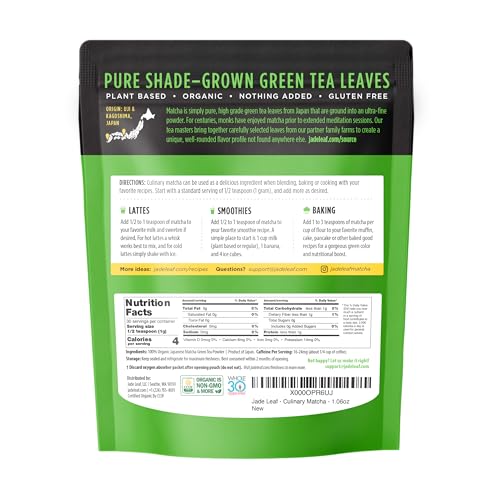 Jade Leaf Matcha Organic Premium Ceremonial Grade Matcha Green Tea Powder - Japanese - Culinary, Ingredient, Ceremonial Barista Teahouse, Latte, Collagen, 1.06 Ounce (Pack of 1), Culinary