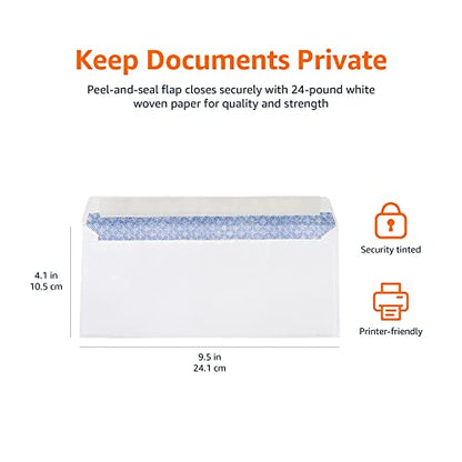 Amazon Basics 10 Security-Tinted Self-Seal Business Letter Envelopes, Peel & Seal Adhesive Closure, White, 500-Pack