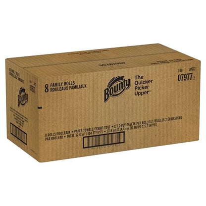 Bounty Quick Size Paper Towels, White, 8 Family Rolls = 20 Regular Rolls (Packaging May Vary)
