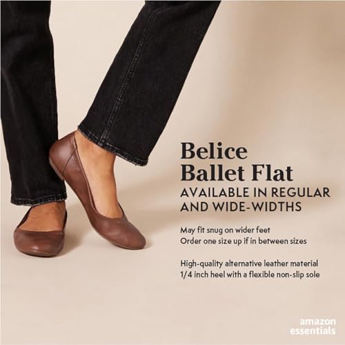 Amazon Essentials Women's Belice Slip On Ballet Flat, Black Faux Leather, 7