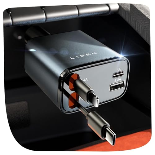 LISEN Retractable Car Charger, Gifts for Mothers Day, Upgrade 84W Car Charger USB C Fast Charge Unique 2026 Car Accessories for Mom Dad Him Her Men Women, for iPhone 17 16 15 14