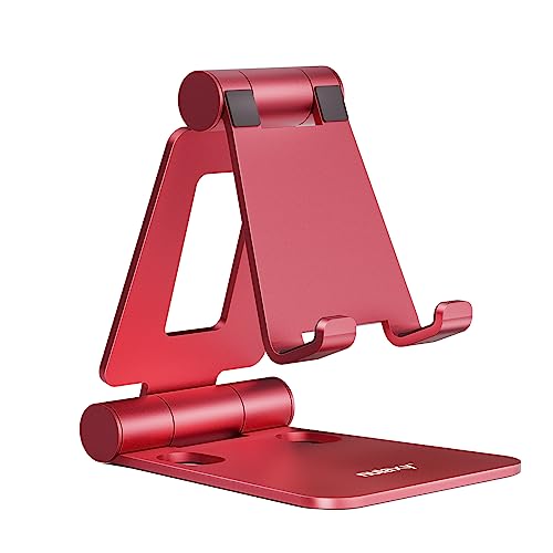 Nulaxy Full Aluminum Dual Folding Cell Phone Stand for Desk, Red