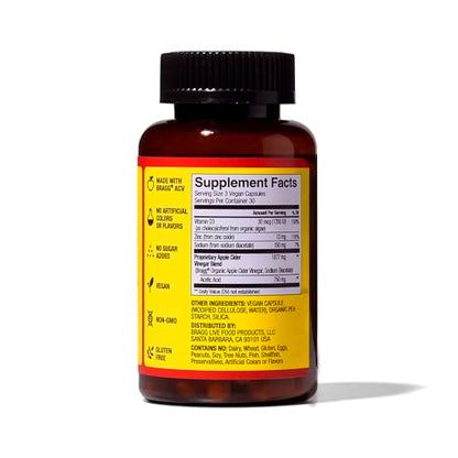 Bragg Apple Cider Vinegar Capsules with Vitamin D and Zinc - 90 Capsules - Supports The Immune System