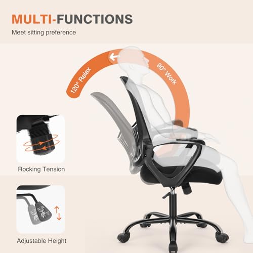 Sweetcrispy Home Office Managerial Executive Chair with Ergonomic Design, Mid-Back Mesh Swivel, Comfortable Lumbar Support and Rotating Wheels for Bedroom, Study