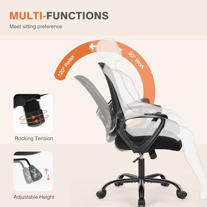 Sweetcrispy Home Office Managerial Executive Chair with Ergonomic Design, Mid-Back Mesh Swivel, Comfortable Lumbar Support and Rotating Wheels for Bedroom, Study