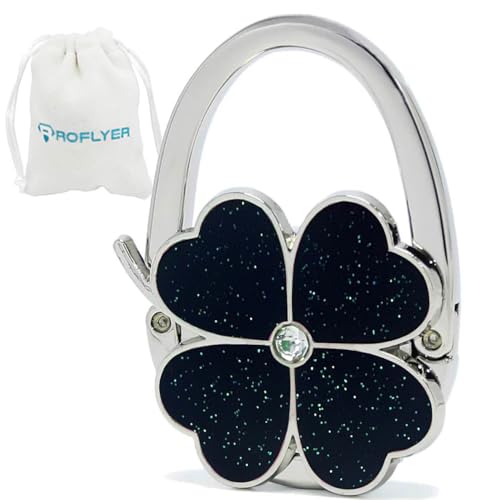 Black Clover Design Foldable Handbag Hanger Folding Purse Table Hook Holder