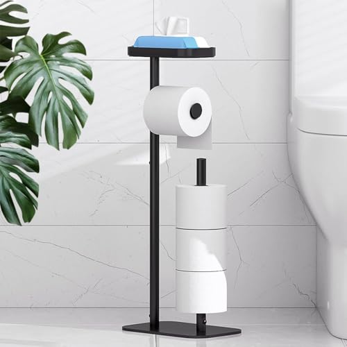 Kitsure Metal Toilet Paper Holder Free Standing, Medium, Black