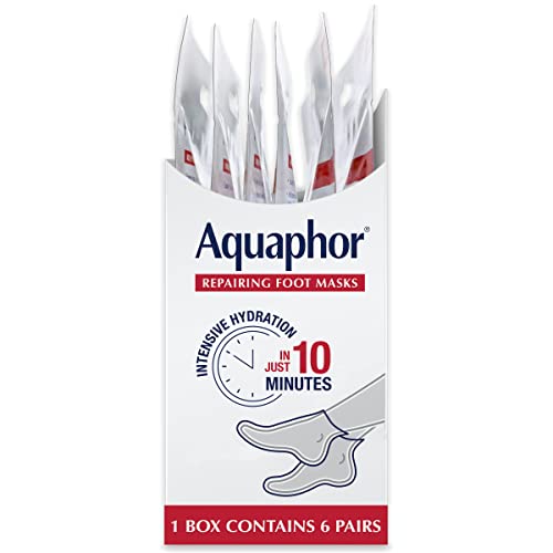 Aquaphor Repairing Foot Masks, Moisturizing Socks for Dry Feet, Hydrating Foot Care Treatment with Avocado Oil and Shea Butter, Pack of 6