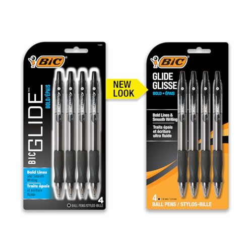 BIC Glide Bold Retractable Ball Point Pen, Bold Point (1.6mm), Black, Great For Everyday Use, 4-Count